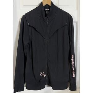 Harley Davidson Long Sleeve Zip Jacket Large Black Pink Rhinestone Embroidered